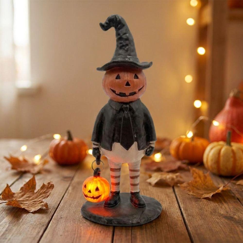 Harz Kürbismann Tischstatue Leuchtende LED Kürbiskopf Leuchte Halloween Party