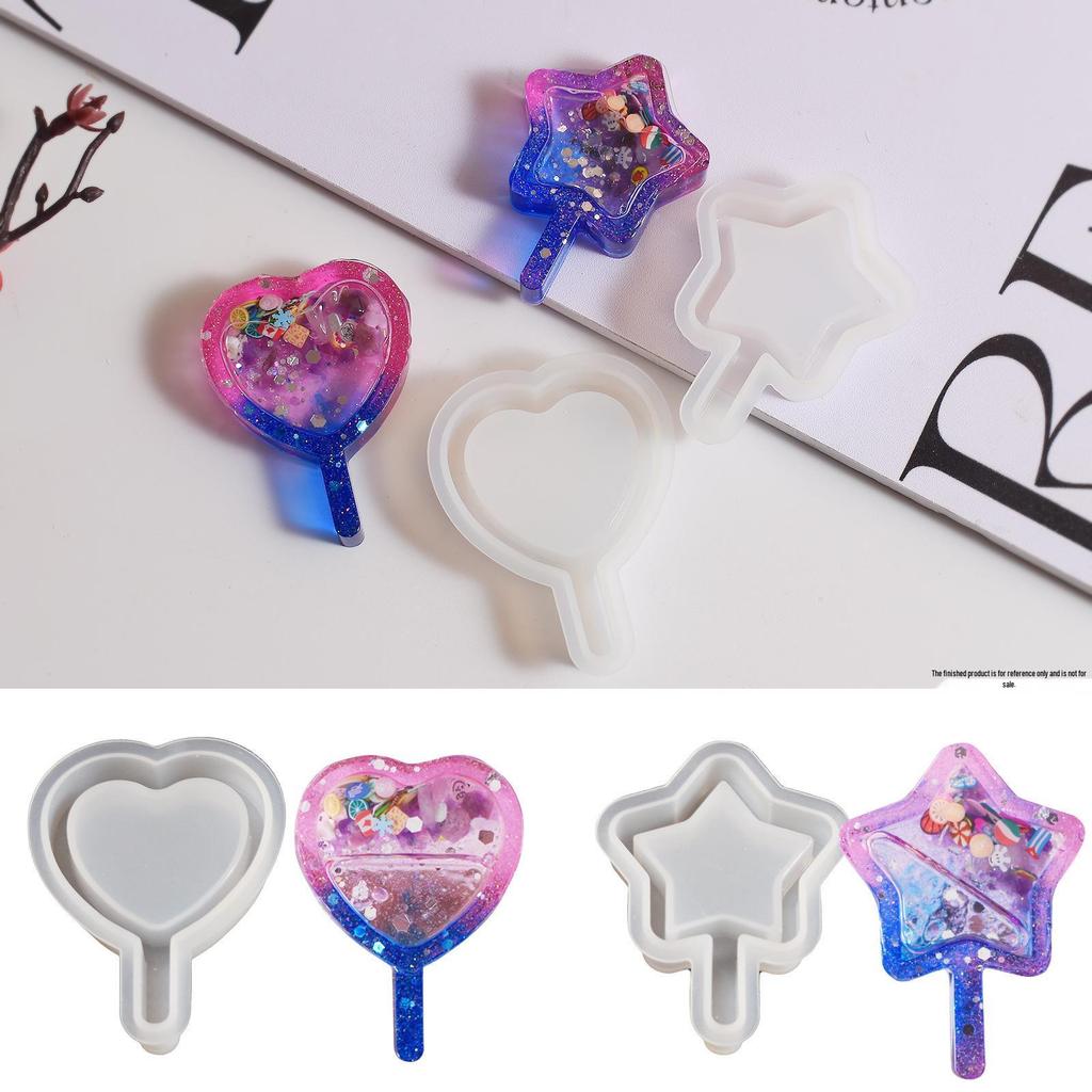Poppy Crystal Epoxy Resin Heart & Star Sand Flow Silicone Mold Kit for DIY Keychains