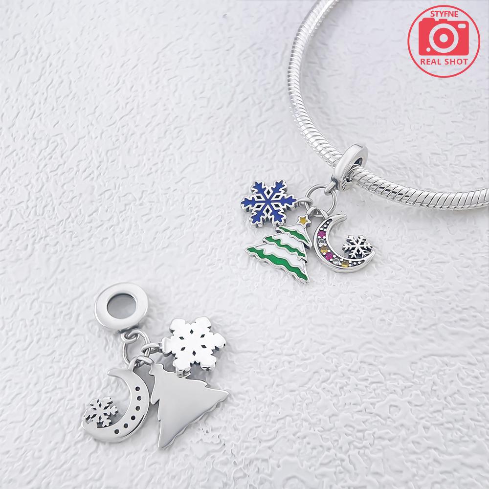 Copper Christmas Snowman House Tree Bells Charms Beads Pendant For Original Bracelet Woman Girl Jewelry