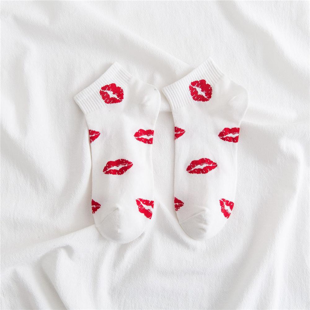 1 Pair Chic Women Summer Red Lips Love Heart Funny Lettered Socks Hipster Sport Short Ankle Sokken Preppy Style College Fashion
