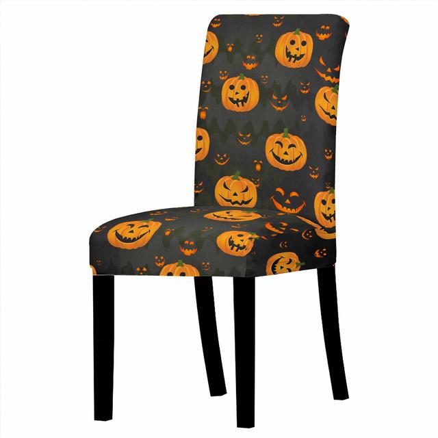 Halloween Chair Covers Dining Room Strech Elastic Pumpkin Print Chair Slipcover Elastic Cover For Kitchen Stools Party Decor