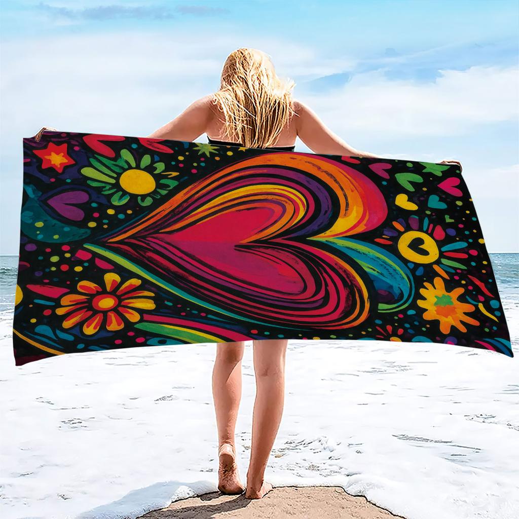 1pc love Print towel Sports Quick-Drying Super Absorbent Camping Towel Super Soft Lightweight Gym Swimming Yoga Beach Towel