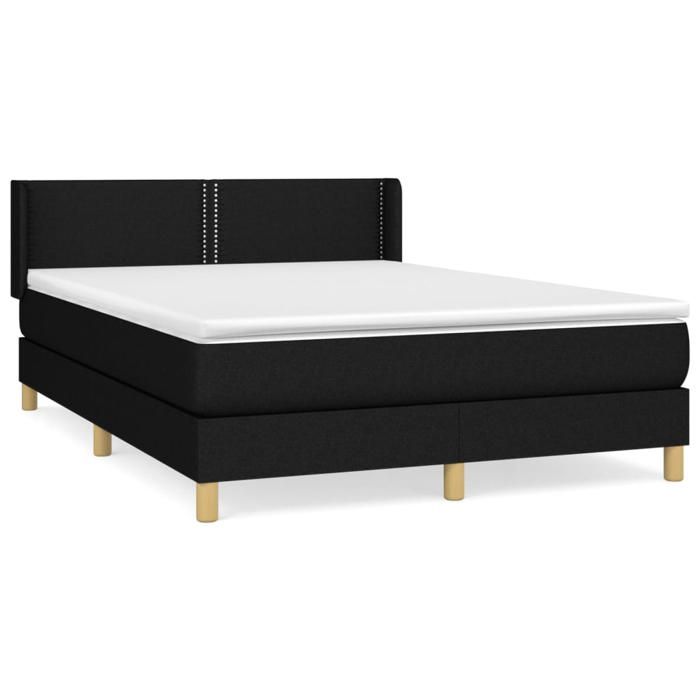 Lit avec matelas - Maison Exclusive - 140x190 cm - Tête de lit réglable - Tissu noir - 2 places