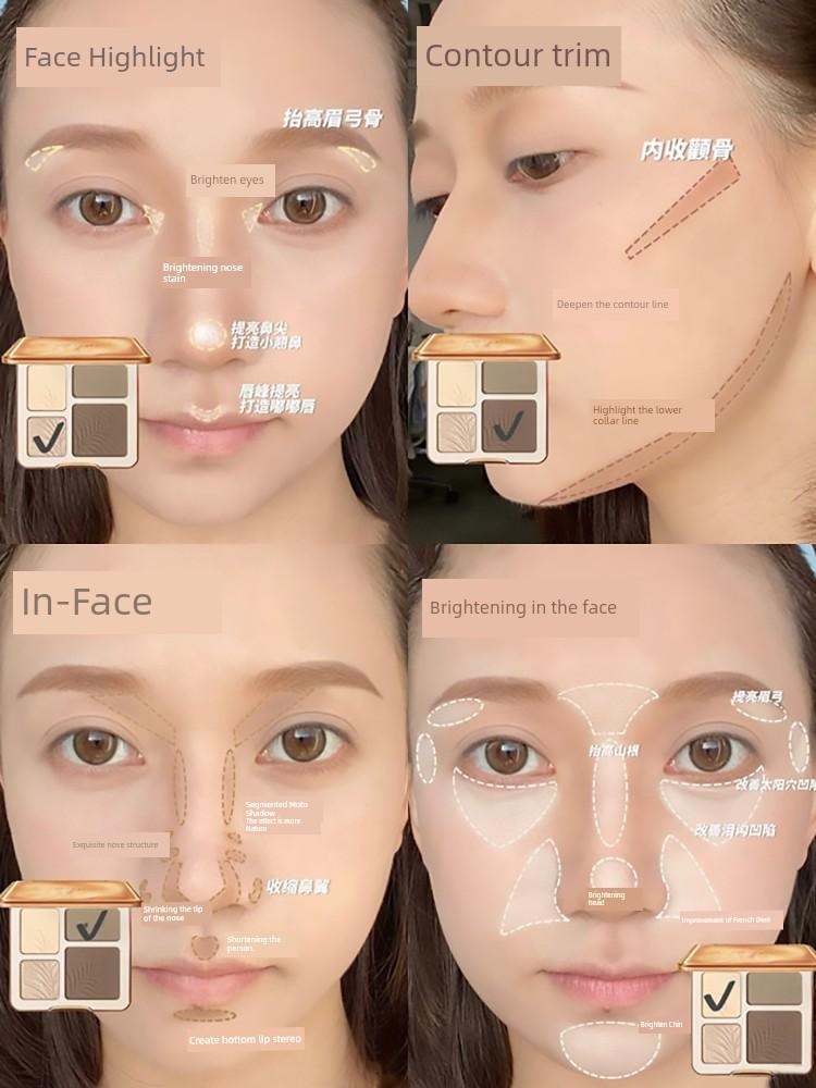 Highlight Repair Makeup Palette Matte Brightening Natural Three-Dimensional Bone Beauty Orange Brown Shadow Nose Shadow Four-Color Comprehensive Plate