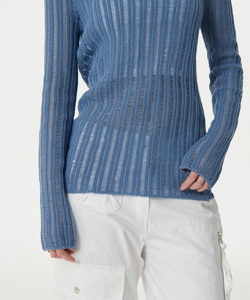 MUSINSA STANDARD WOMAN Women'S Flat Yarn Vertical Crochet Crew Neck Knit [Light Blue]