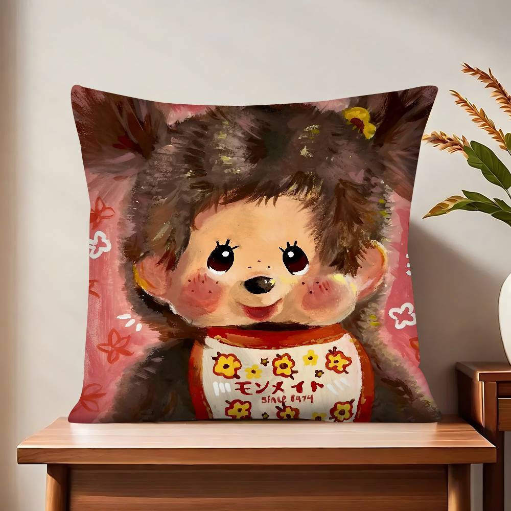 Cartoon Animation M-Monchhichi Pillow Case Fashion Square Pillowcase Bedroom Sofa Room Ins Decoration Leisure Cushion Cover