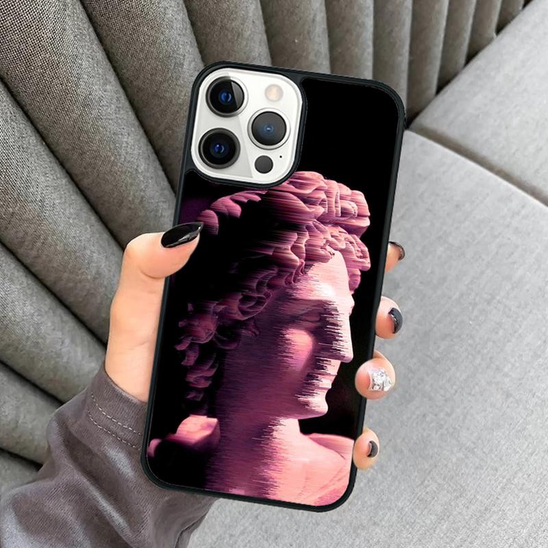 Statue Vaporwave Glitch Art Phone Case For iPhone 16 15 13 14 Pro Max 11 12 Mini Plus 2022 XR XS MAX Cover Coque