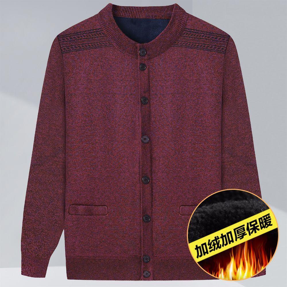 Men's V-Neck Thick Fleece Cardigan: Warm Knitwear for Dad and Grandpa