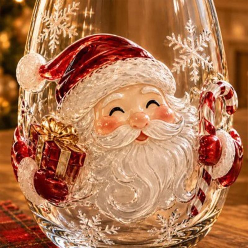 Holiday Beverage Cup, Clear Stemless Christmas Glass with Gold Detail for Table Service and Seasonal Hosting Use