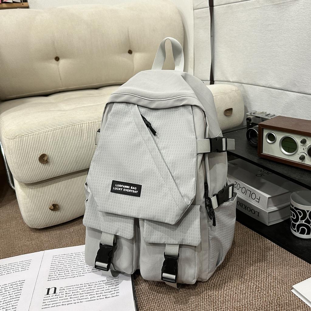 School Bag: New Middle School Student Backpack, Men's Large Capacity Plaid Trendy Brand Workwear Style, College Student Couple's Casual Travel 