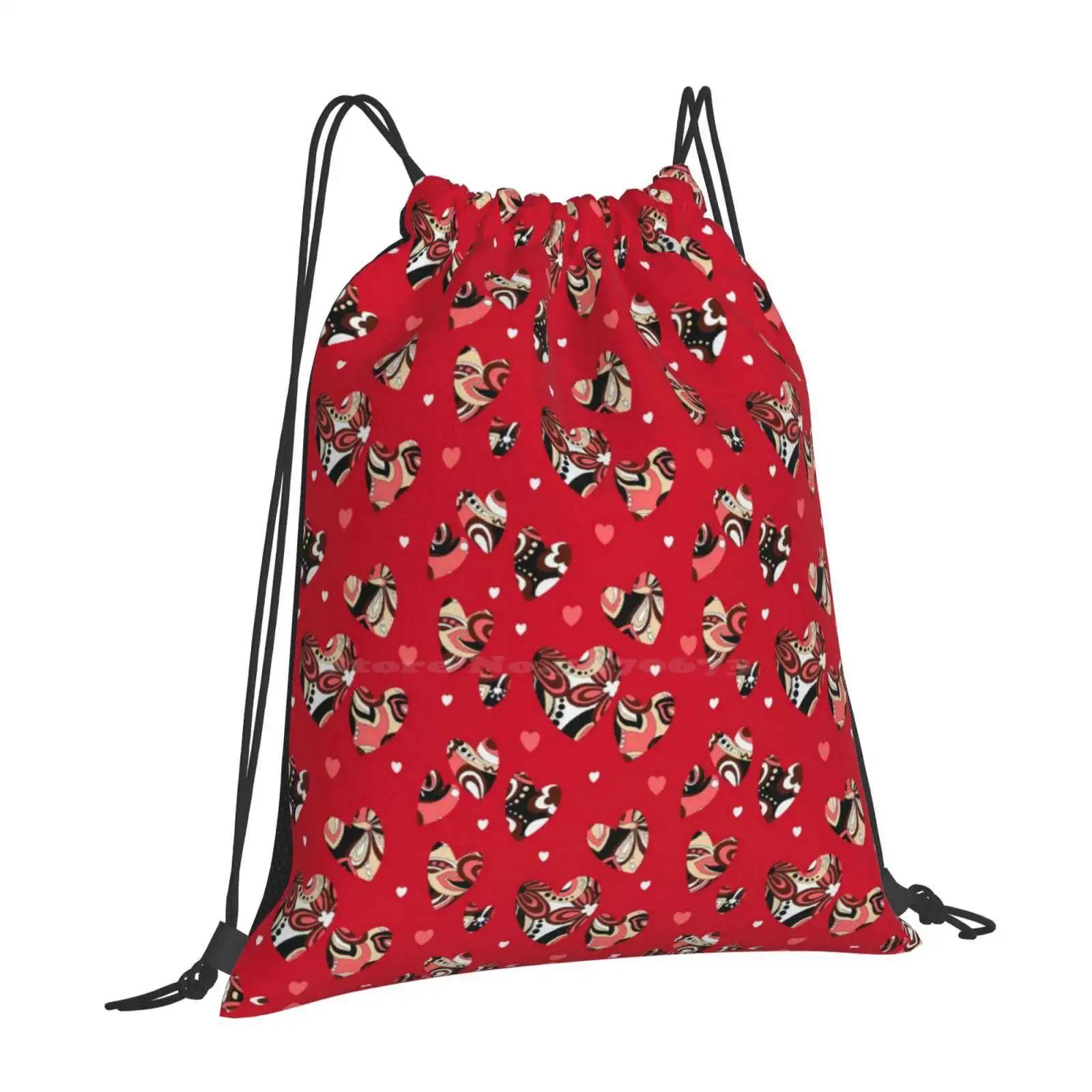 Red Patterned Groovy Hearts , Hot Sale Backpack Fashion Bags Black And Red Hearts Patterned Hearts Hand Drawn Hearts Sandra OneSize