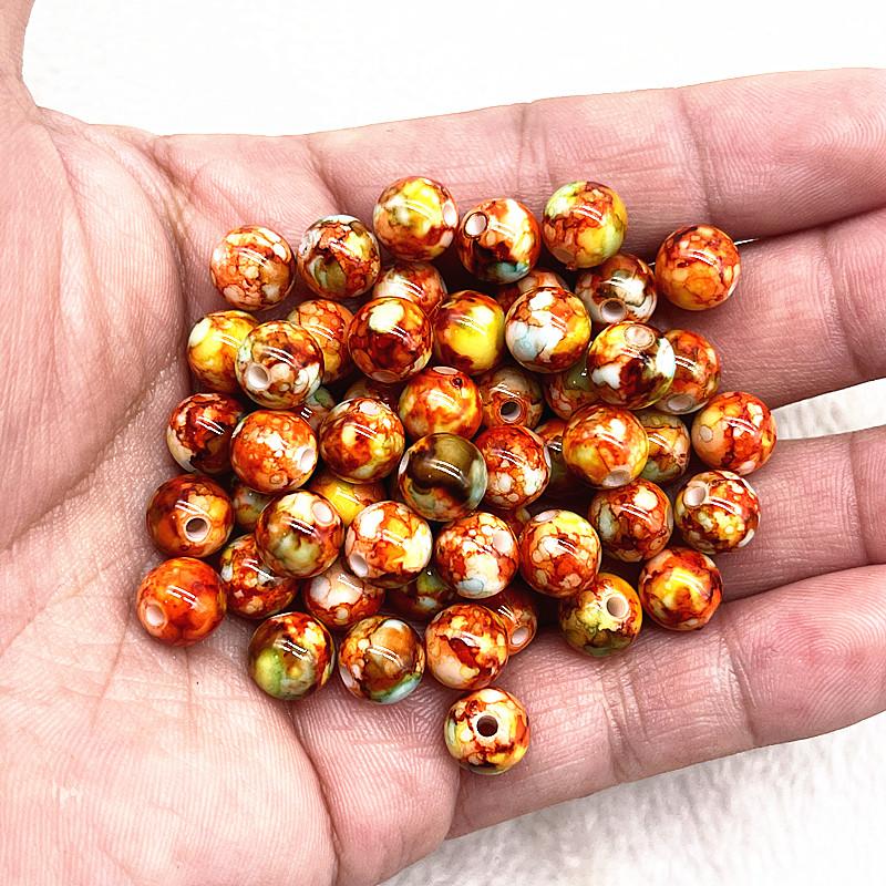 50pcs 8mm Flowering Round Acrylic Beads Loose Spacer Beads for Jewelry Making DIY Bracelet Accessories