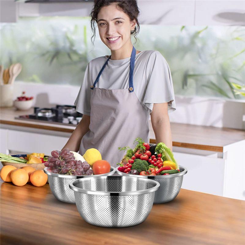 3PCS Heavy Duty Kitchen Strainers Stainless Steel 28Cm For Draining Pasta, Spaghetti, Veggies, Fruits, Dishwasher Safe-B61B
