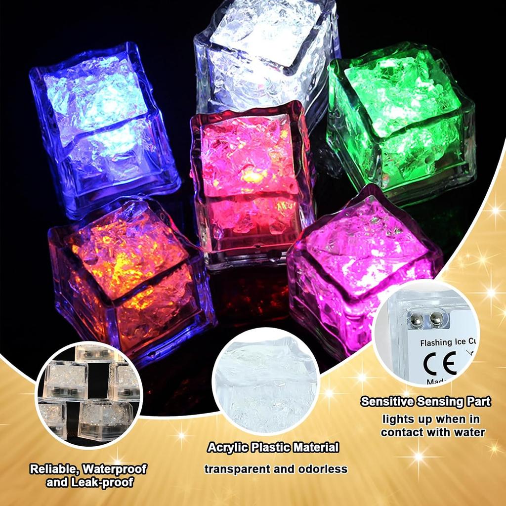 Light Up Ice Cubes for Drinks,Reusable Flashing Glow In the Dark Ice Cubes,Waterproof Color Changing Led Ice Cube for Club Bar Party Wedding Decor