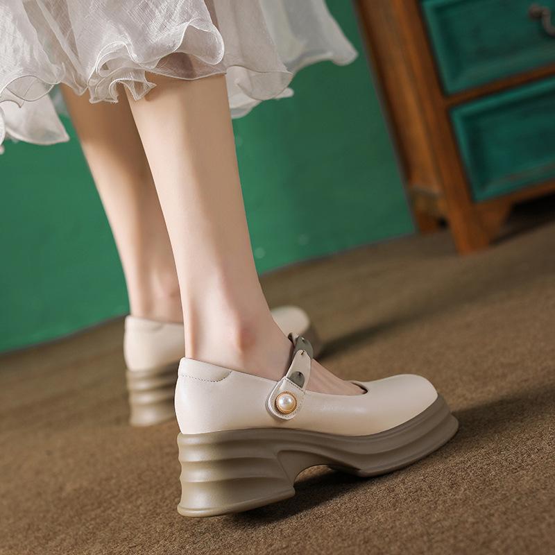 Thick-soled Small Leather Shoes Women's Muffin Soles Student Thick Heel Shallow Mouth Mary Jane Women's Single Shoes
