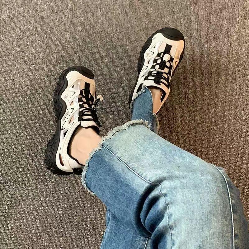 

Модная повседневная обувь для отдыха на открытом воздухе, женская, летняя, 2025 года, новая, уродливая, симпатичная обувь, спортивная обувь для бега, походная обувь для папы 40 чёрный