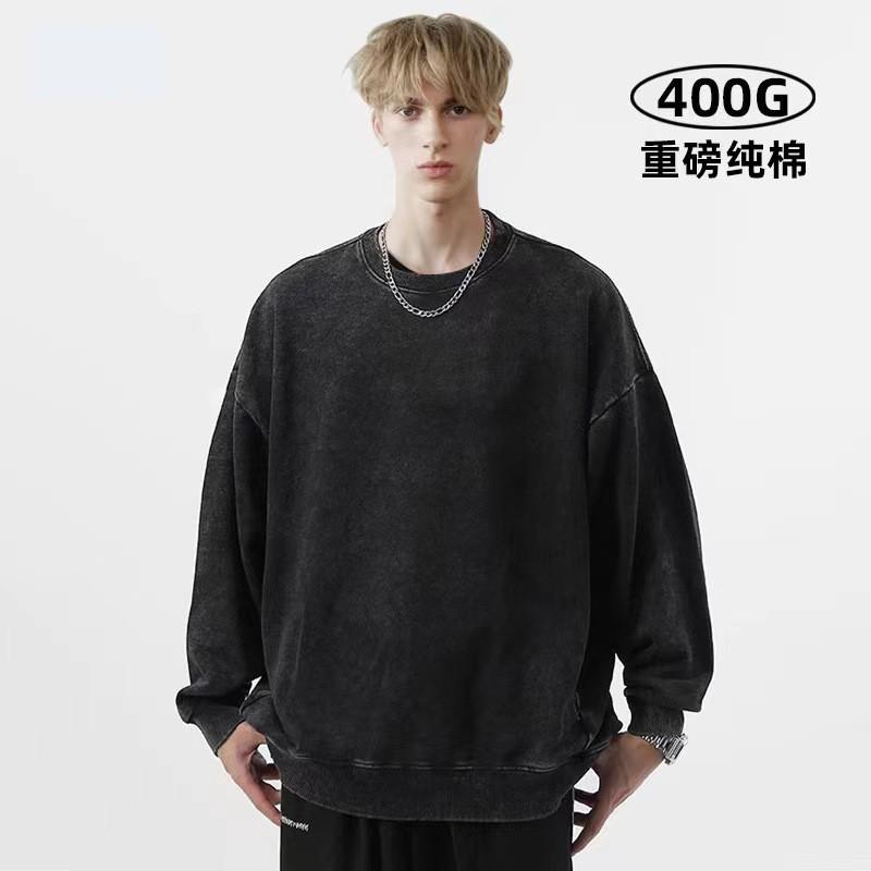 Herren Übergroßes Gewaschenes Baumwoll Rundhals Sweatshirt Lockere Passform Streetwear Herbst Winter Lässiges Oberteil