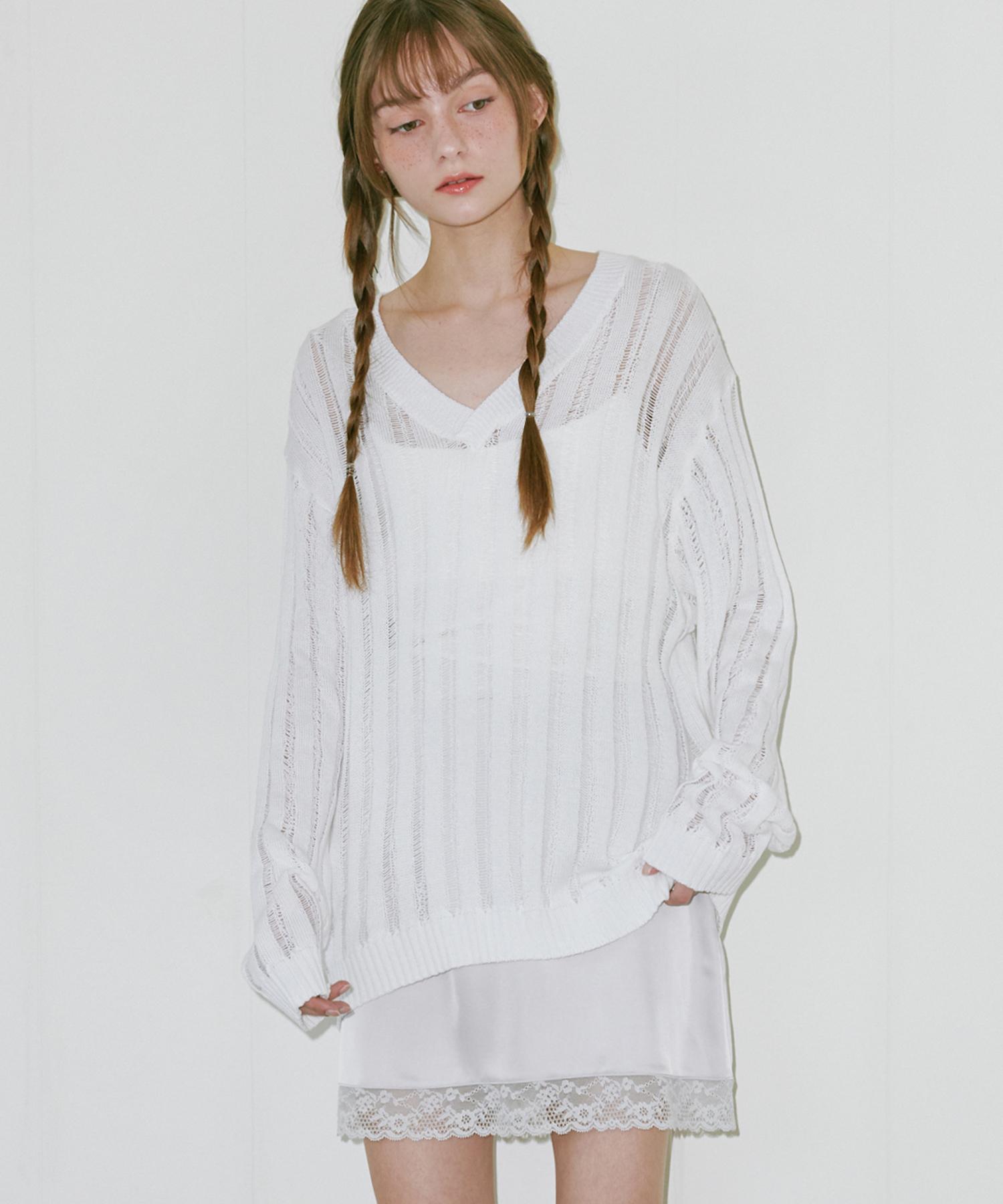 Belloel Slit V-Neck Knit Ivory Free