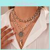 Punk Geometry Alloy Pendant Necklace For Women With Multilayer Chain