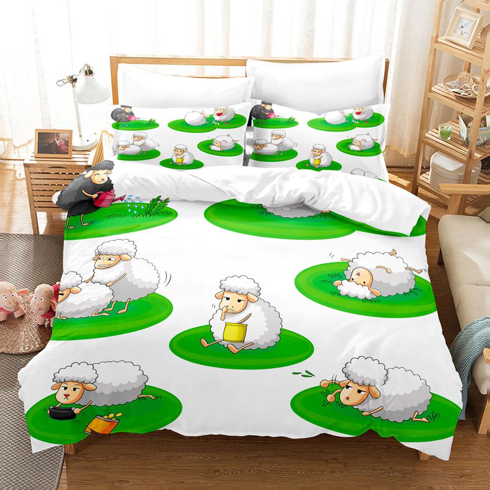 Sada povlaků na přikrývky se zvířaty Kreslený vzor s motivem bílé ovce Kawaii King Queen Twin Plná velikost pro děti Teens Polyester Sada povlečení