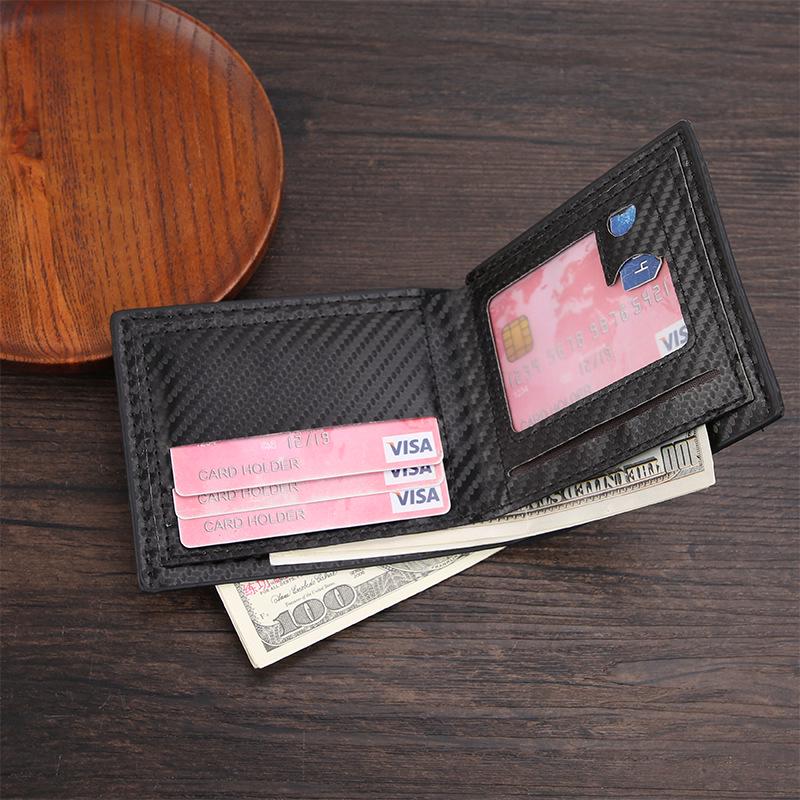 Large Capacity Carbon Fiber Pattern Men's Wallet with Multiple Card Slots, Coin Pocket, and Simple Two-Fold Design