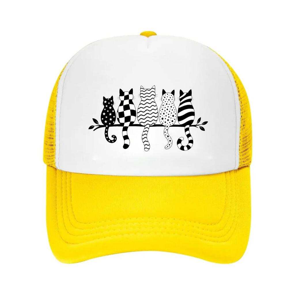 Verspielte gemusterte Katzen Linienkunst Netz Baseballkappe Lässiger Hut Outdoor Für Damen Unisex FeUnisex