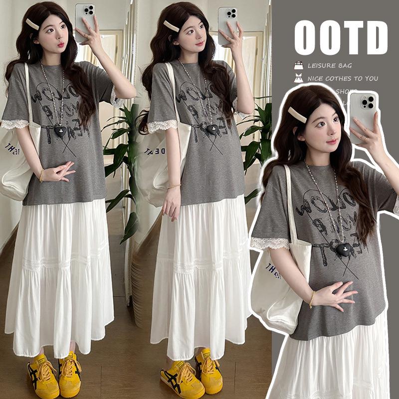 

2026 Korean Style Maternity Set: T-shirt & Pig Nose Buckle Skirt L