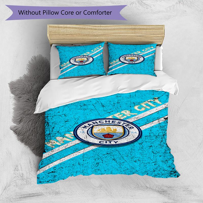 3pcs Duvet Cover Set (1*Duvet Cover + 2*Pillowcase, Without Core),Manchester City FC Print Bedding Set, Bedroom Decor, All‑Season, Birthday Gift