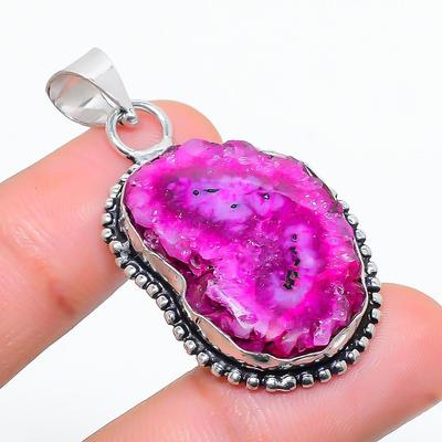 Natural Pink Solar Quartz Gemstone 925 Sterling Silver Pendant 1.77" o8H41