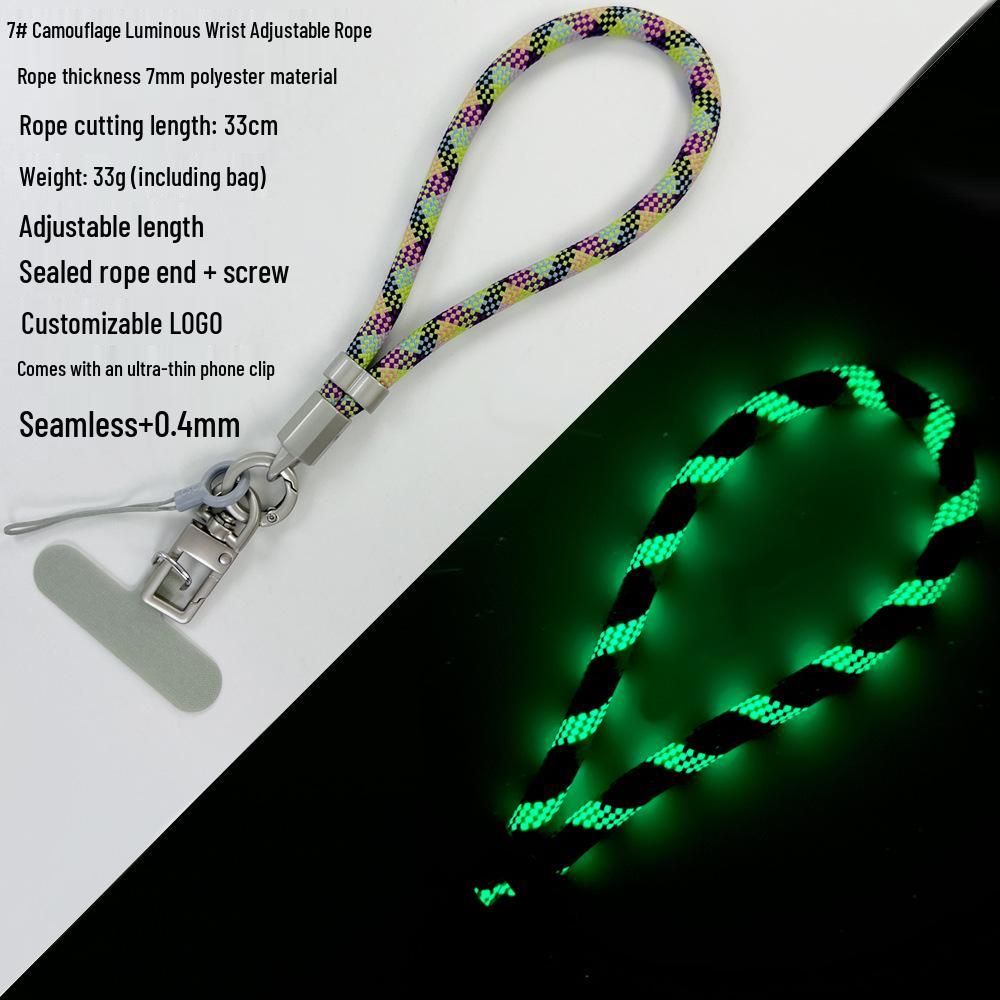 

Luminous Adjustable Phone Lanyard: 33cm Wrist Strap with Camera Buckle, 7mm Thick Rope