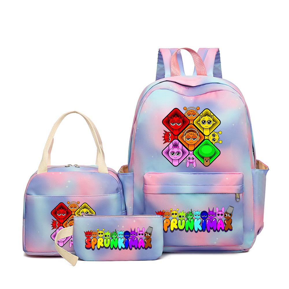 New Printed Rhythm Box Student School Bag Three-piece Casual Sprunki Backpack Crossbody Bag Pencil Bag D