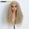 FREEDOM Synthetische Lace Front Perücken für Damen 30 Zoll Lockige Lace Perücke mit Babyhaaren Ombre Braun Blond Ingwer Cosplay Perücken