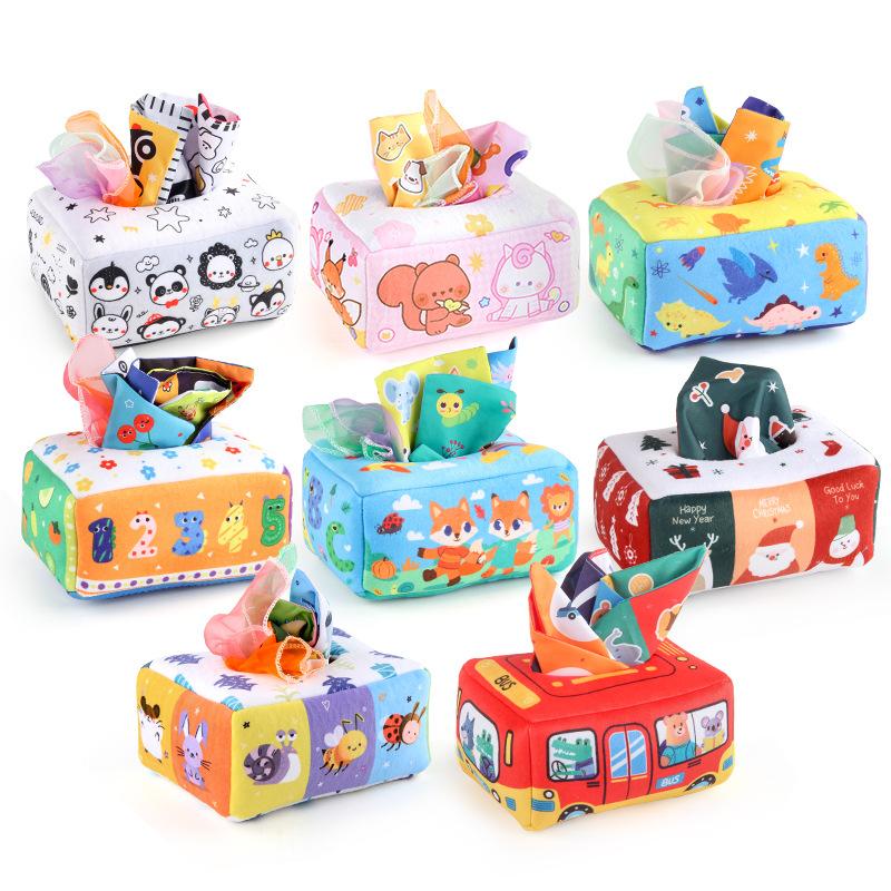 Baby Puzzle Early Education Cloth Book Toy Box Baby Ring Paper Cloth Book Simulation Number Letters Can'T Be Torn And Drawn Tissue Box