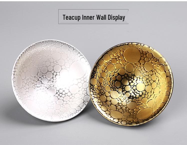 Handmade 999 Sterling Silver Gilded Jianzhan Tea Cup with Inlaid Blue and White Mushroom Cap Design for Kung Fu Tea Set.
