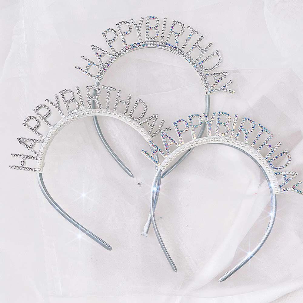 Birthday Decoration Rhinestone Crown Birthday Hair Hoop Female Jewelry Happy Birthday Headband