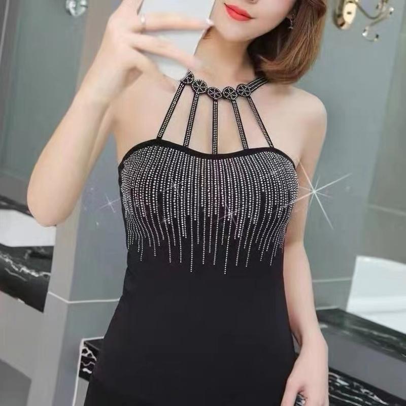 Dámská elastická košilka Polstrovaná Nový Push Up Top Lesklé kamínky Sexy tílka na ramínka Vesta Crop Top Pláž Ženy Diamond Tank