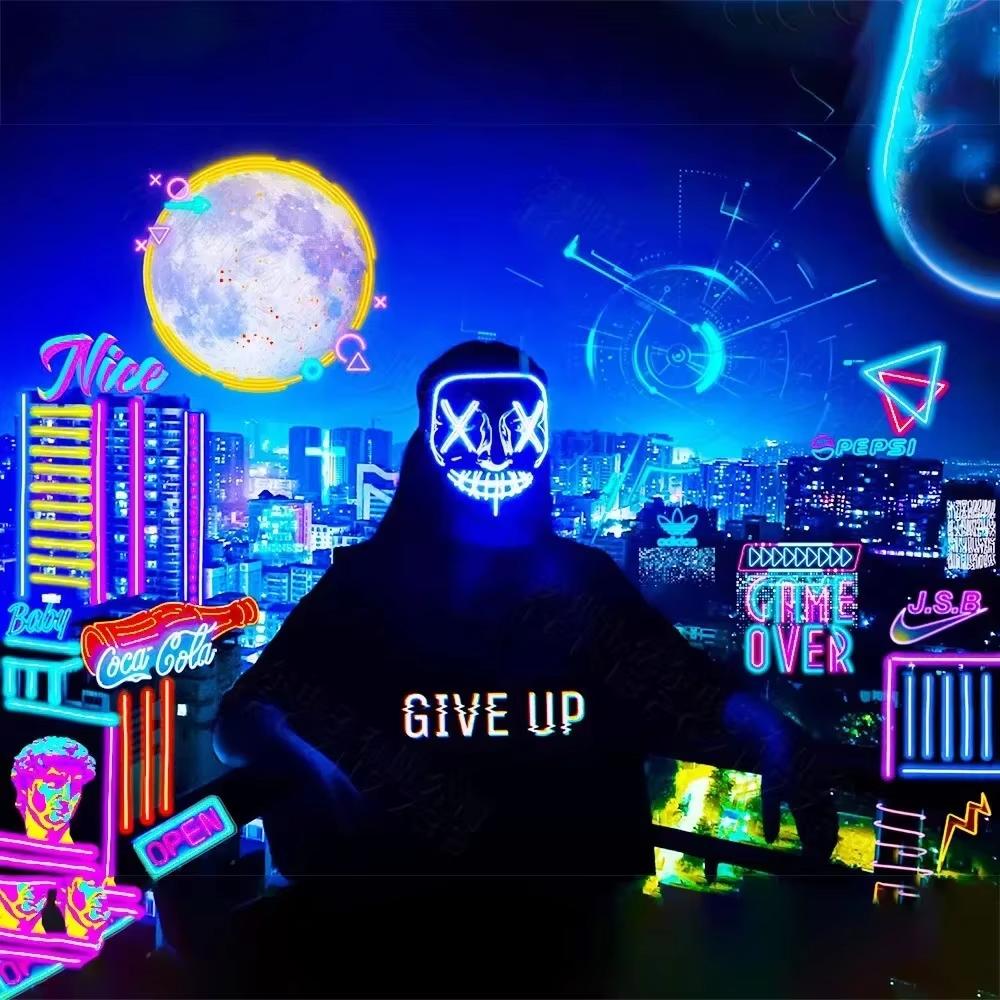 

Хэллоуин маски ужаса светодиодная маска для лица страшный крик яркая маска для карнавала Хэллоуин костюмы для мужчин светятся в темноте зелёный