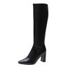 Korean Version of White Pointed High-heeled Boots, But Knee Thick Heels, Thin Elastic Boots, Small Man