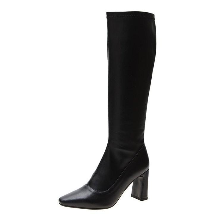 Korean Version of White Pointed High-heeled Boots, But Knee Thick Heels, Thin Elastic Boots, Small Man