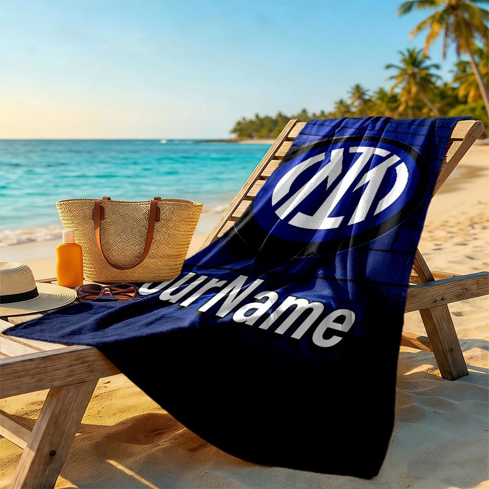 Inter Milan Personalized Name Beach Towel Soft Durable Quick-Dry Ideal for Travel Outdoor Swim Pool Yoga Surf Camping Hiking Gym Gift Holiday