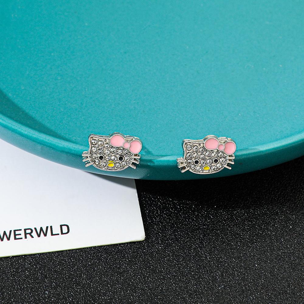 Sanrio Cartoon Anime Hello Kitty Earrings Fashion Cute Kitty Cat Ear Studs For Women Girls Jewelry Accessories Gifts