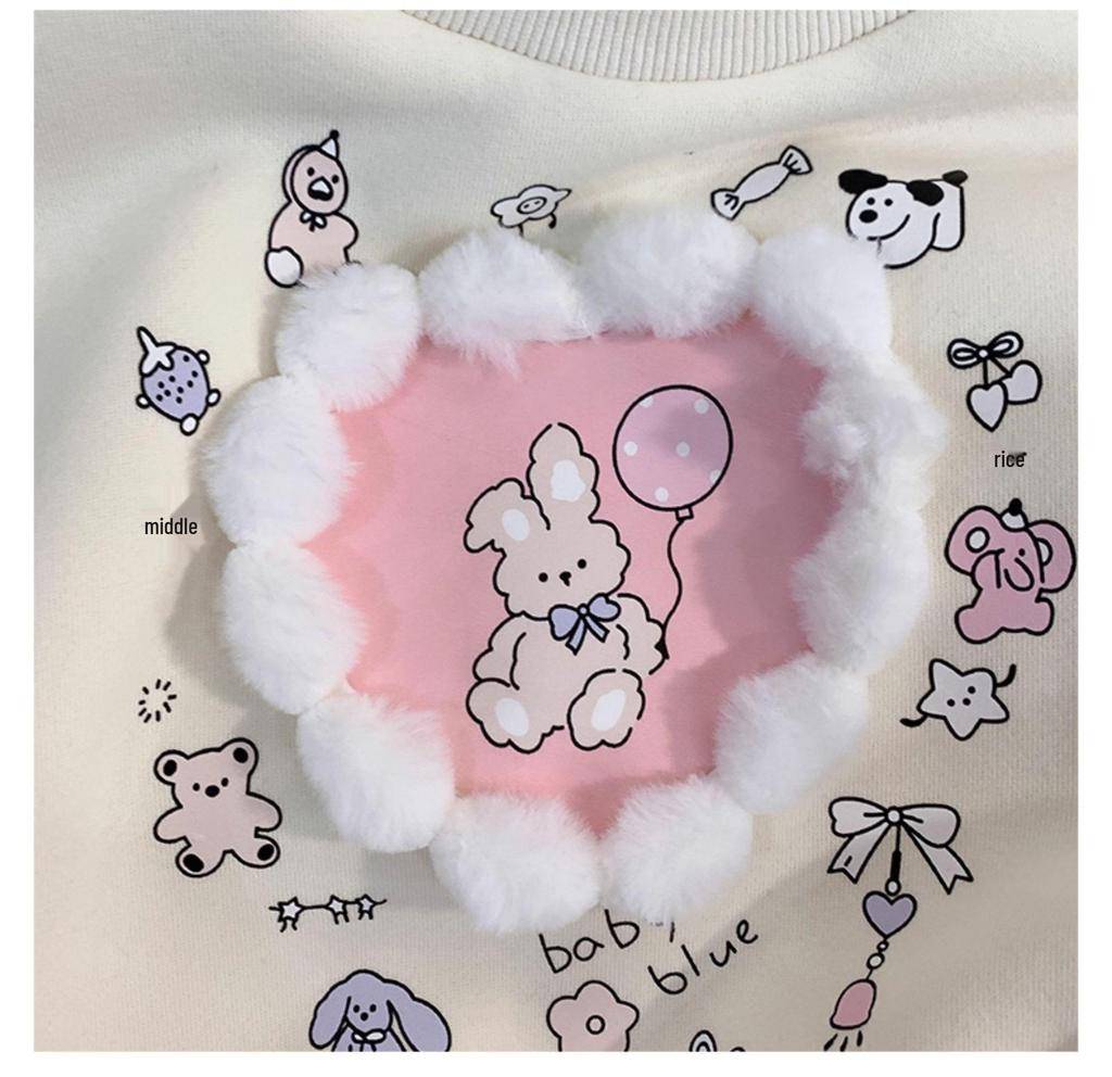 Toddler Girls' Cartoon High-Neck Sweatshirt, Autumn/Winter 2025, Velvet Pullover, Cute and Stylish