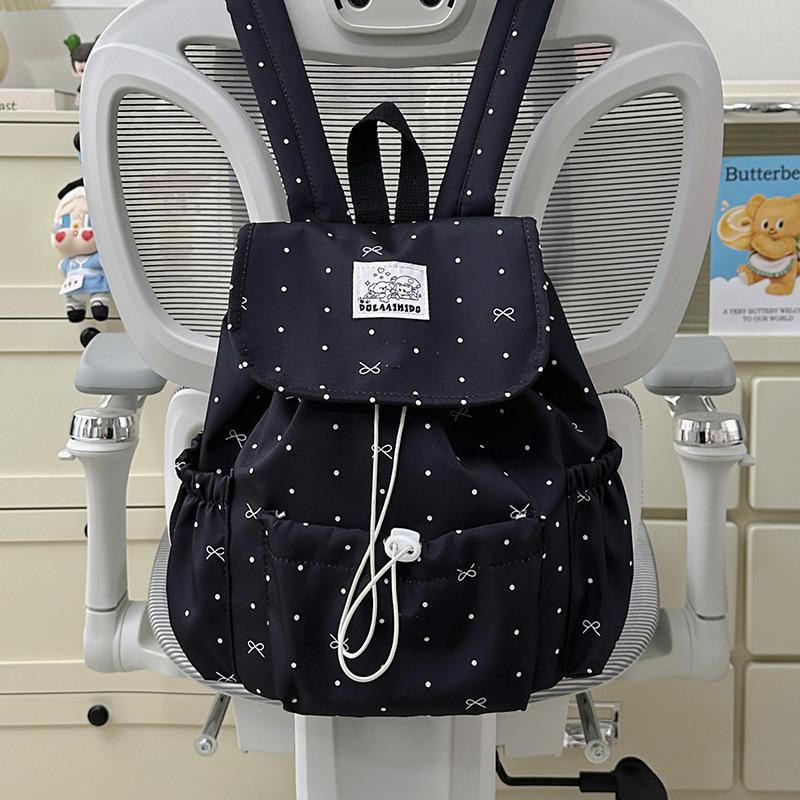Schoolbag Japanese high-value atmosphere polka dot bow trend backpack girls go out drawstring lightweight foreign style backpack