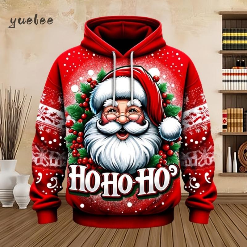 2025 Merry Christmas Graphic Sweatshirts Tree Pullover Hoodies for Men Clothes Santa Claus Hoody Snowman Sweatshirts Unisex Top