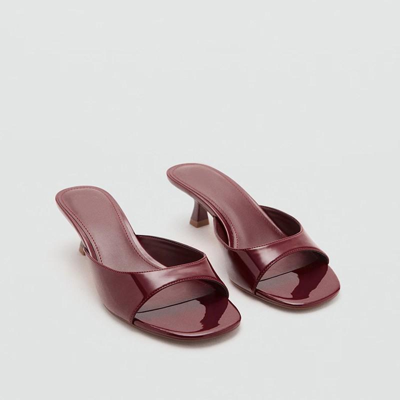 Fashion Shoes Cswo01 Women's Brown Retro Leather Designer Slides Beach Party Shoes Low Thin Heels Slippers Summer Square Toe Gladiator Sandals Cm