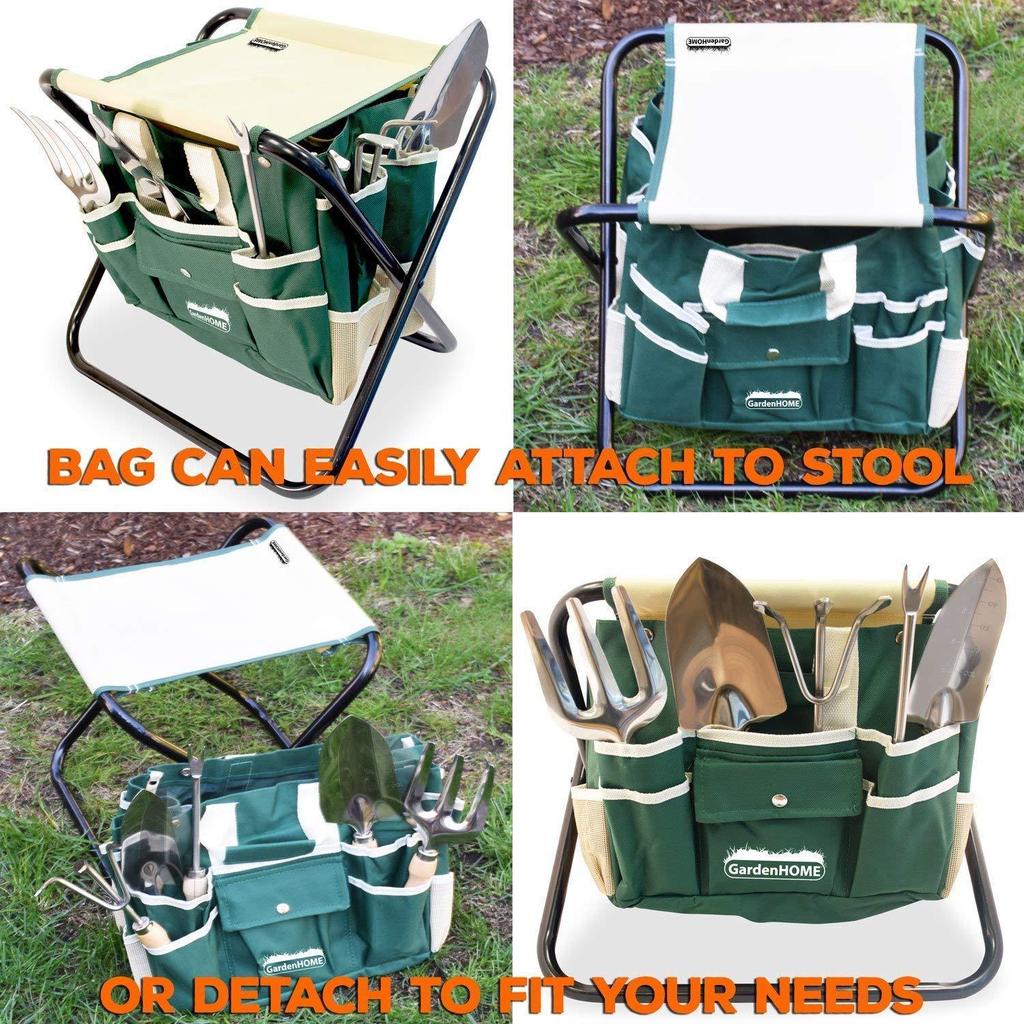Tool Set, Stainless Steel, 7-piece Tool Set, Folding Stool, Detachable, Canvas Handbag, Garden Tools