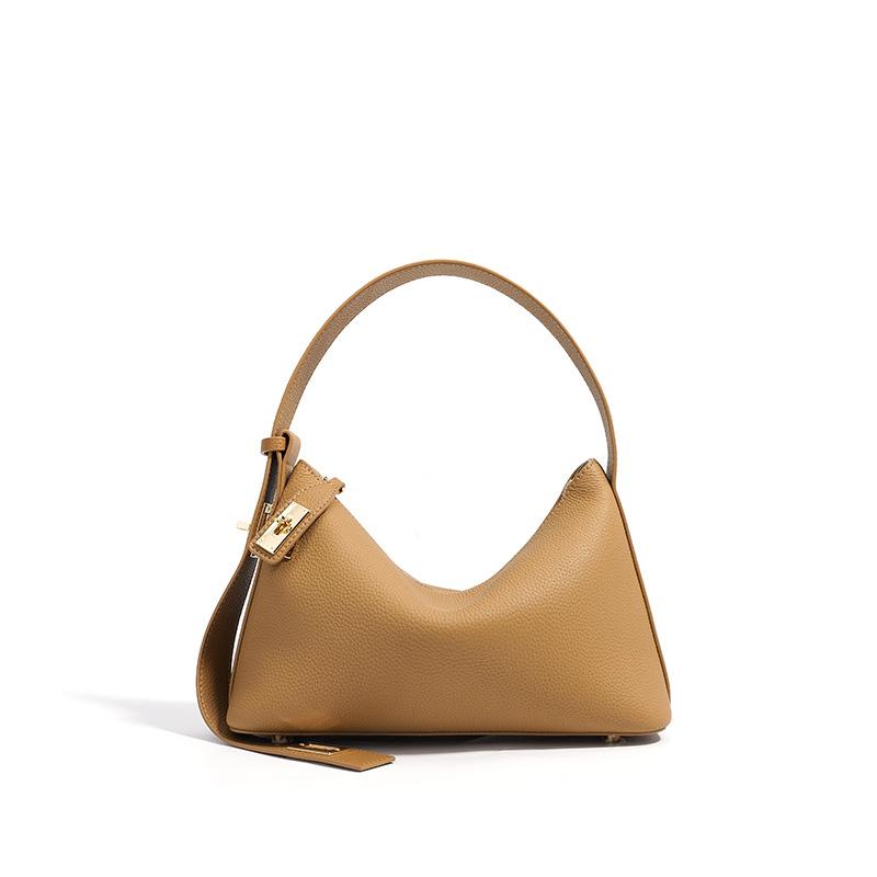 Black Versatile Niche Premium Commuter Tote Bag First Layer Cowhide Underarm Leather Bag Female Crossbody Dumpling Bag