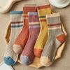 5 Pairs Women Candy Color Splicing Design Socks, Mid-tube Ribbed, Breathable, Sweat-absorbent, High Elastic