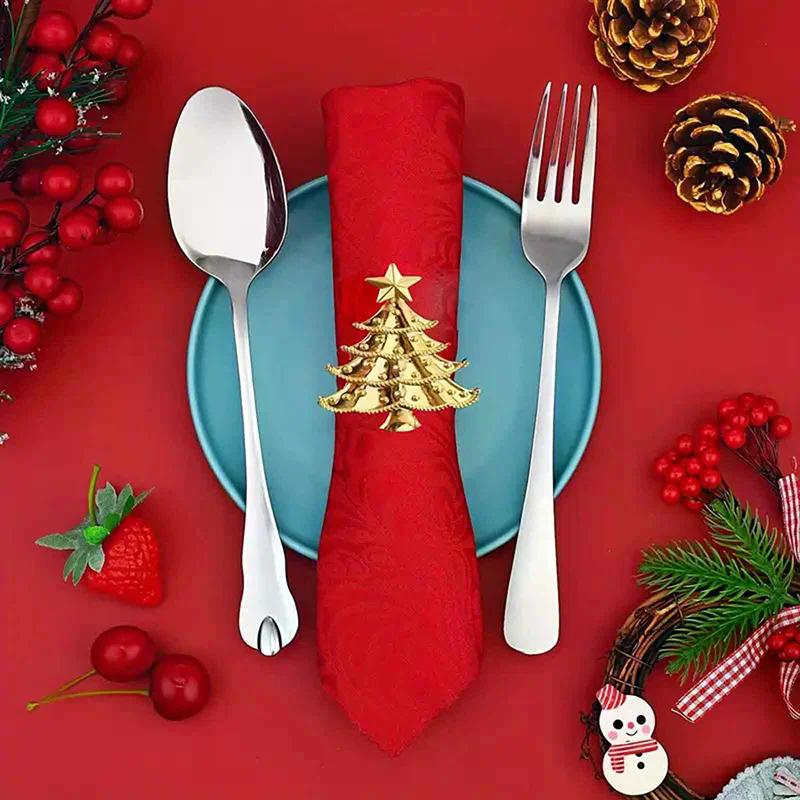 6 Stück Weihnachts-Serviettenringe Christbaumschmuck Weihnachts-Heimküchen-Esstischdekoration Neujahrsparty-Zubehör