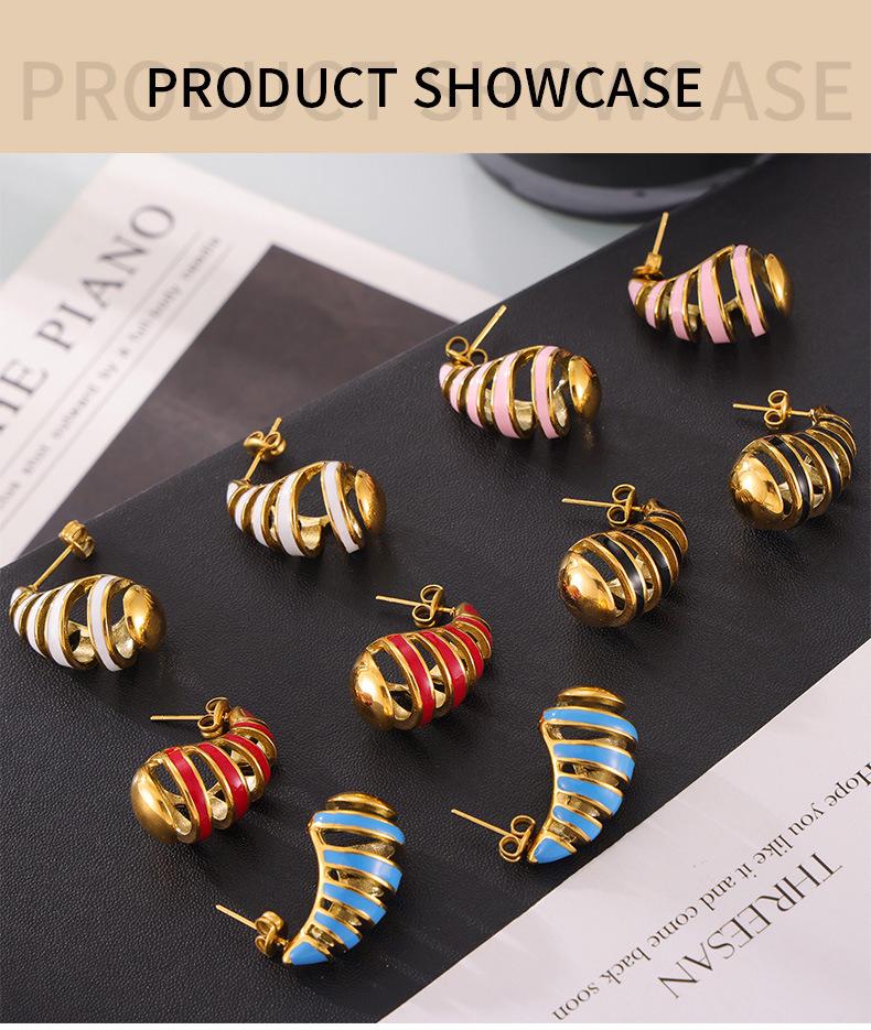 Colorful Spiral Water Drop Titanium Stud Earrings - Elegant Hollow Design, Non-Fading Luxury Jewelry